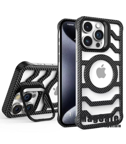 Bezel Less Carbon Fiber Magnetic Bracket Case for iPhone 15 Pro Max